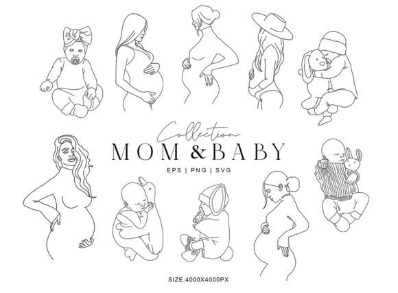 Mom and Baby Line Art Clipart: A Versatile Graphic Design Asset for Modern Branding