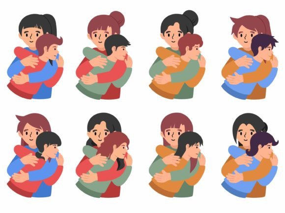 Mom Hugging Kid Illustration: A Versatile Graphic Design Asset for Emotional Branding